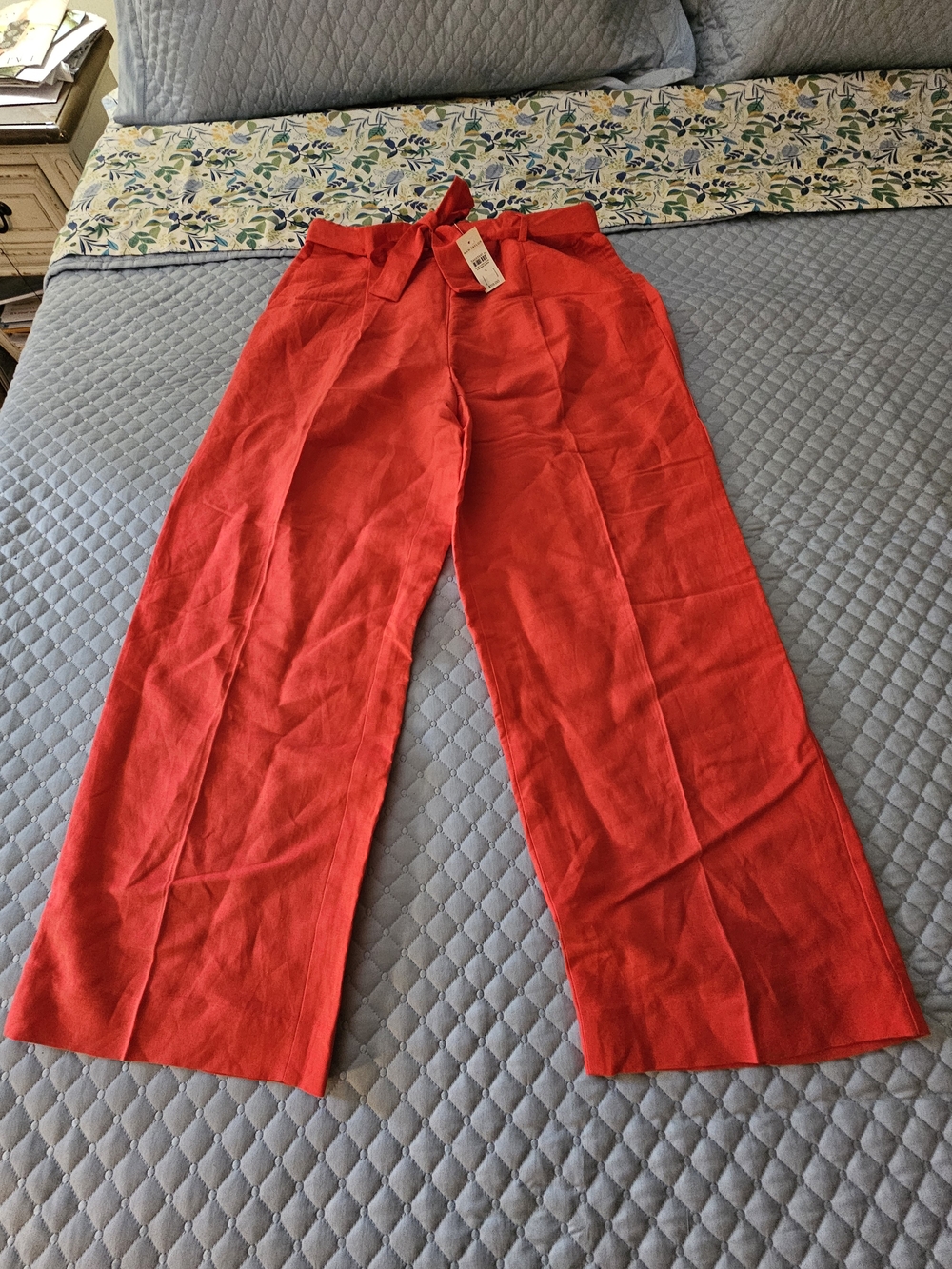 Ann Taylor High-Waisted Wide Leg Red Linen Pants
